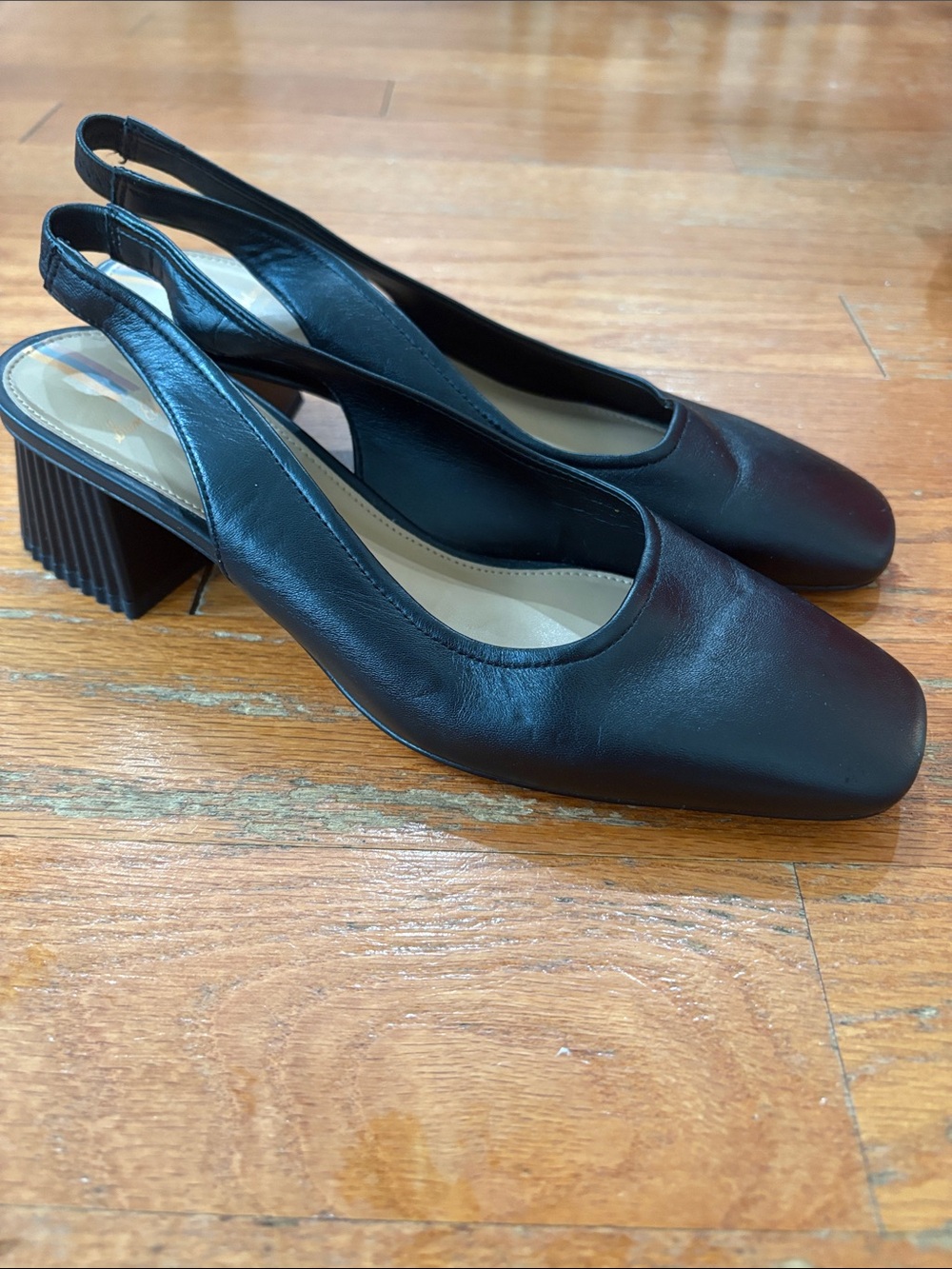 Sam Edelman Black Square-Toe Slingback Block Heels - Picture 4 of 8